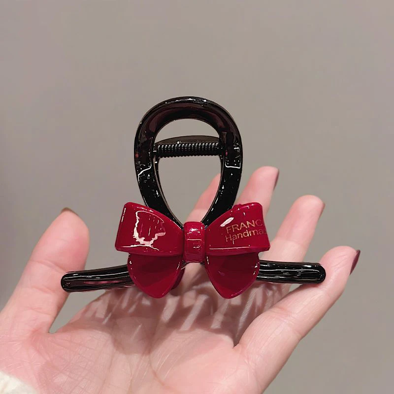 

New French Elegance Hair Claw Contrasting Bow Medium Shark Clip Fashionable Hot Stamping Letters Half Tied Hair Clip