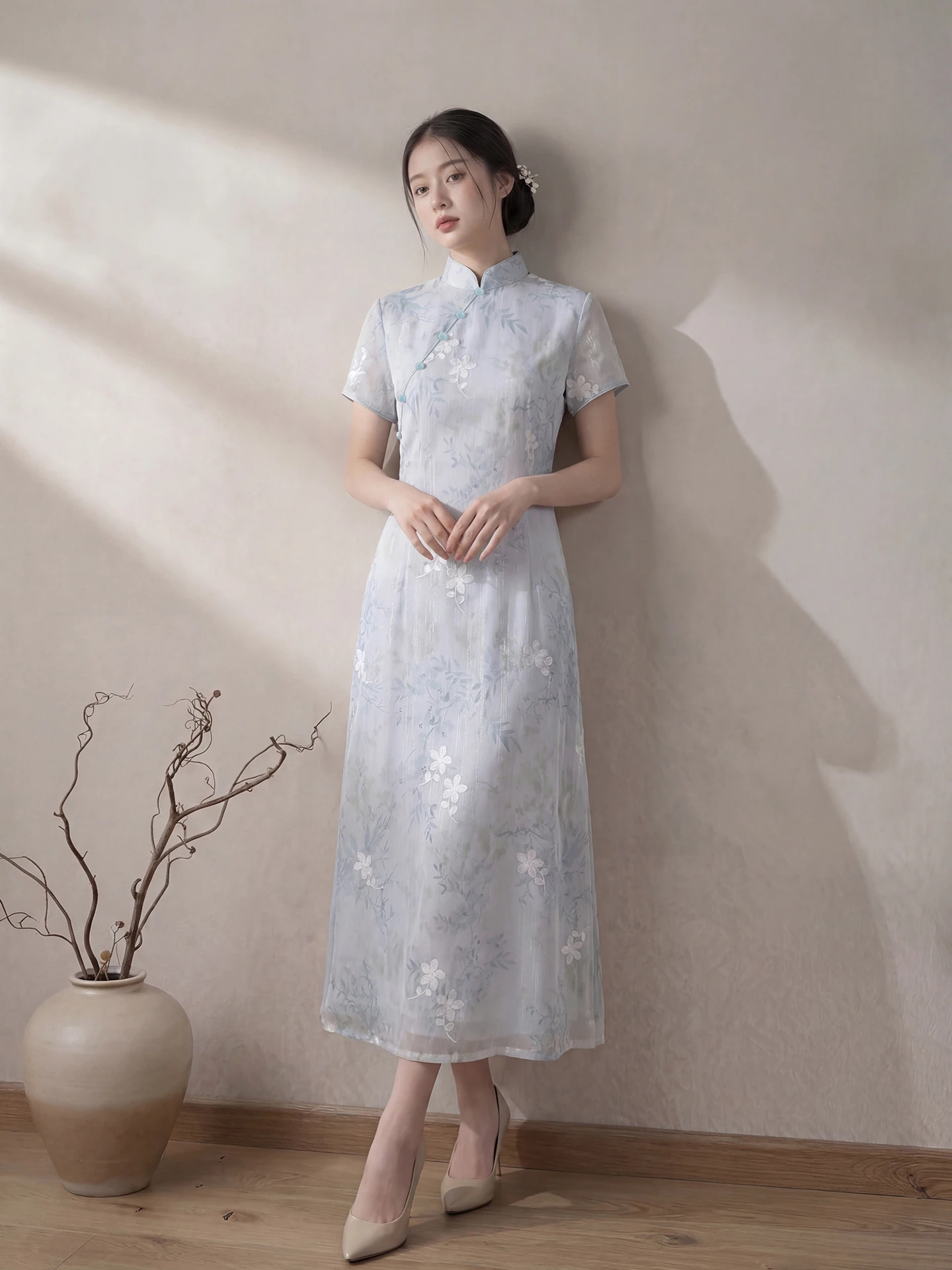 

Синее женское платье в новом китайском стиле, элегантное, красивое, повседневное, дышащее, скрывающее недостатки фигуры, весна-лето