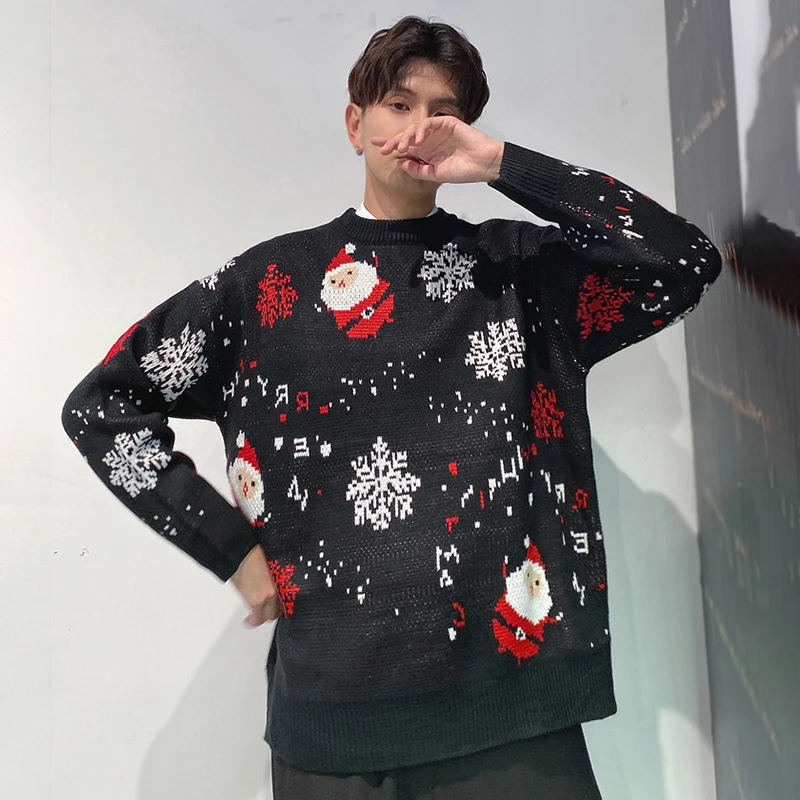 Christmas Knitted Sweaters for Family Couples Christmas Jacquard Jumpers Long Sleeve Warm Thicken Knitwear Sweater Pullover