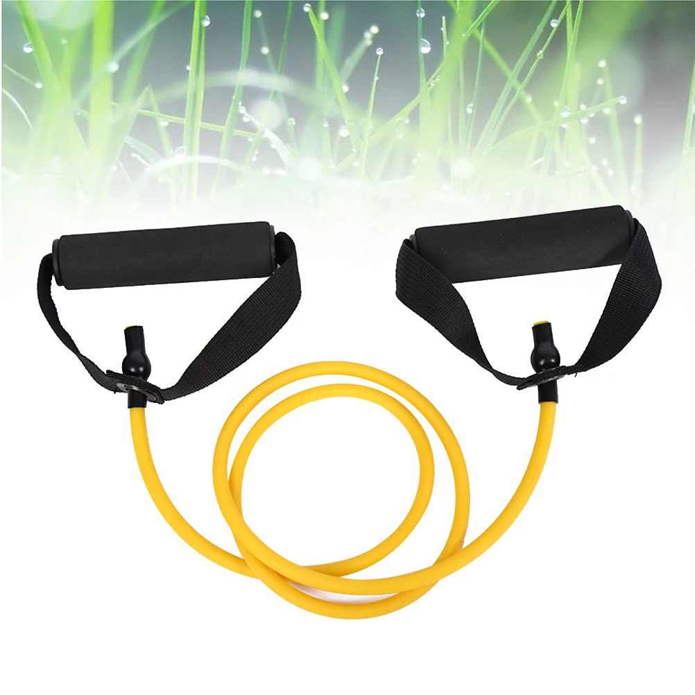 حزام تمرين أصفر مع مقابض لتمدد الدفء وتدريبات القوة واليوجا والبيلاتيس وحبل سحب