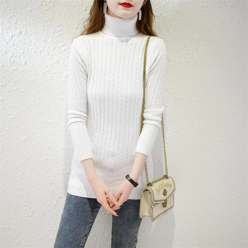 New Winter Women Turtleneck Twist Slim Tunic Basic Knitted Sweater Casual Solid Long Sleeve Pullover Top Female Clothing Jumpers