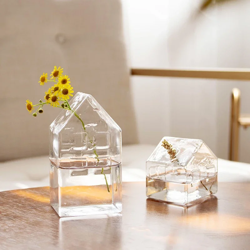 Flower Glass Vase Decorative Centerpiece for Home Wedding Pomegranate Mushroom  House Shape Table Vase Transparent