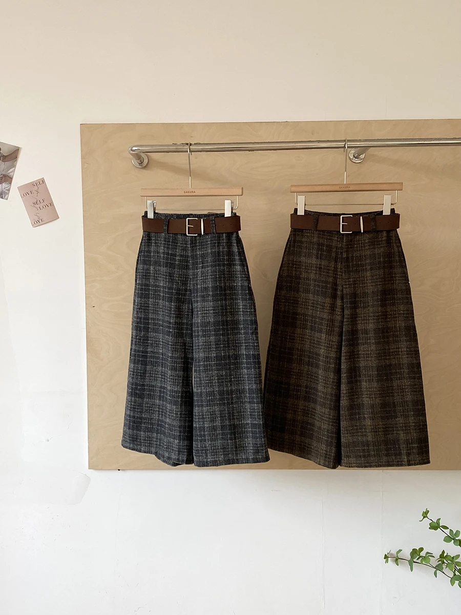 

Женские повседневные брюки с высокой талией в клетку, свободного кроя, с широкими штанинами, в корейском ретро-стиле, универсальные, осень 2025