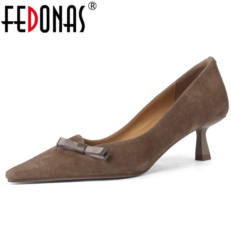 FEDONAS Thin Heels Pointed Toe Women Pumps Elegant Butterfly Kont Kid Suede Leather Shoes Woman Spring Summer Party Wedding Prom