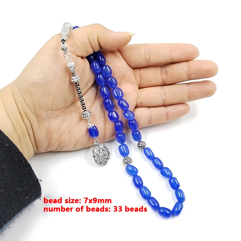 Tasbih agate blu naturali perline di preghiera in pietra musulmana Misbaha 33 45 51 66 99 perline rosario professionale