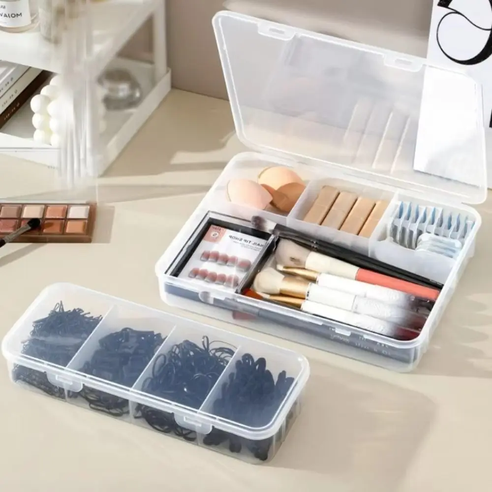 Transparent Plastic Storage Box Dustproof 4 Grid Organizer Case Desktop Use Divided Design Desktop Storage Box Office Organizing