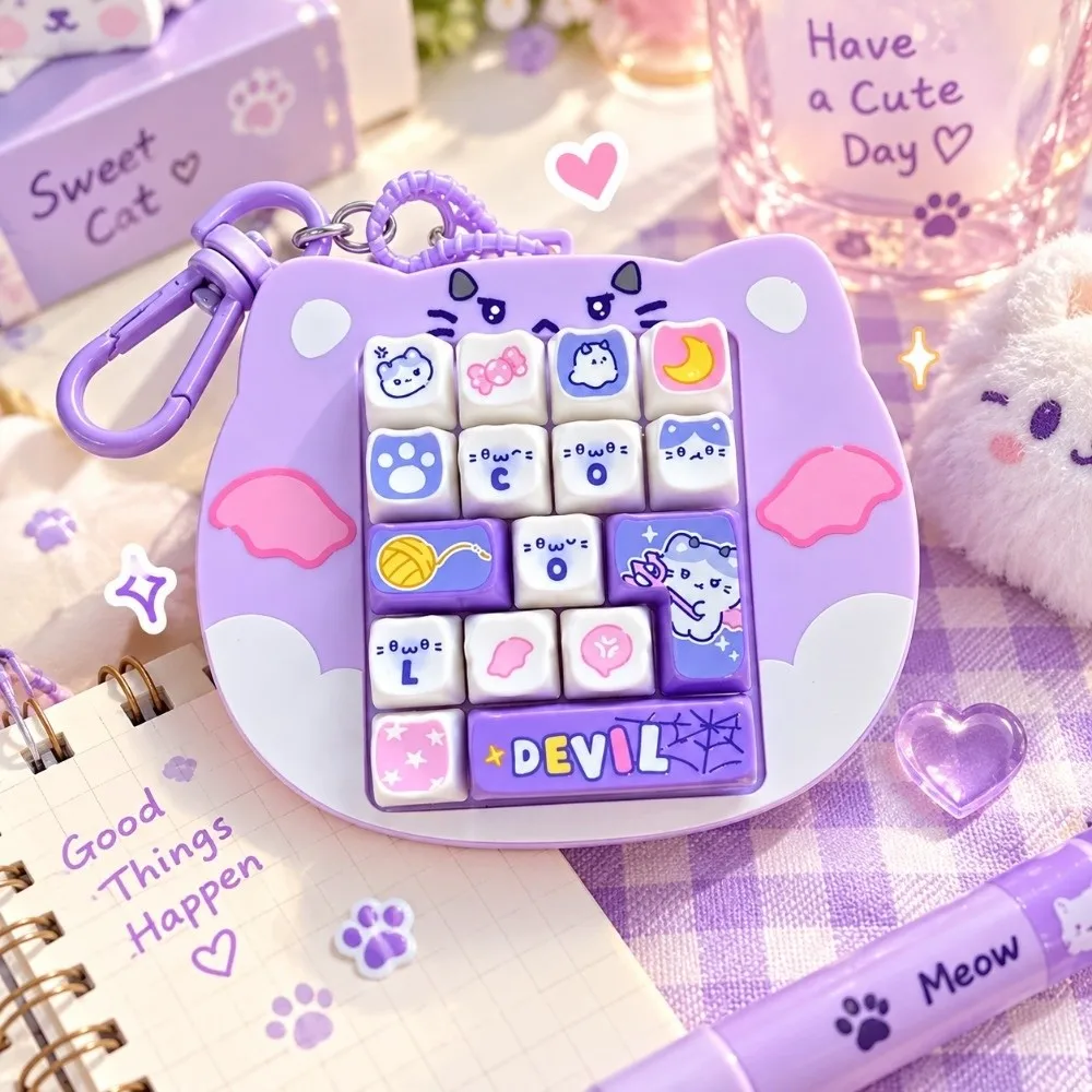 16 Key Fidget Button Cat Shape Creative Style Keyboard Keychain Bag Hanging Ornament Cute Design Fingertip Button Keyring