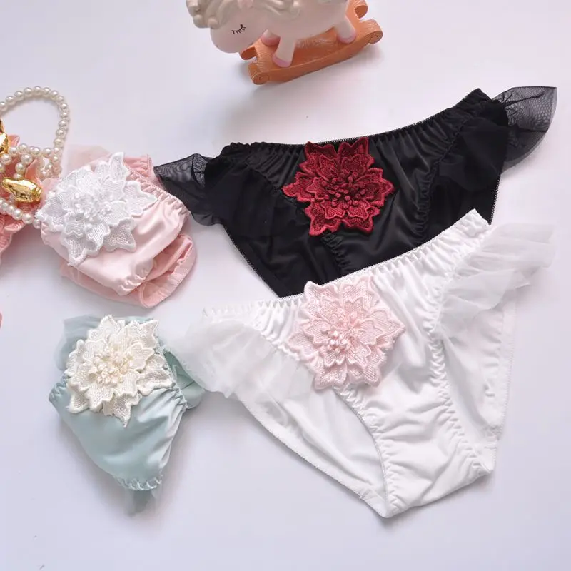 Embroidery Flower Milk Silk Women Underwear High Elasticity Seamless Breathable Cute Lovely Sweety Mesh Panties Breifs