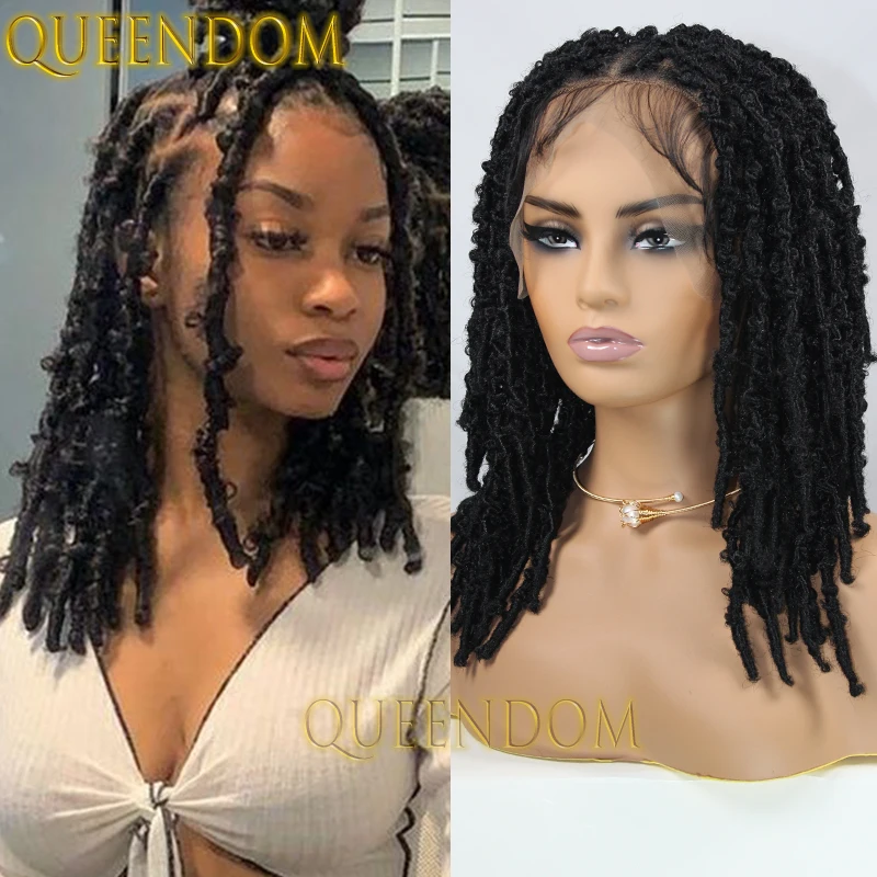 Distressed Synthetic Faux Locs Crochet Braid Wig 16 Inch Dreadlock Box Braid Wigs For Black Women Full Lace Knotless Braided Wig