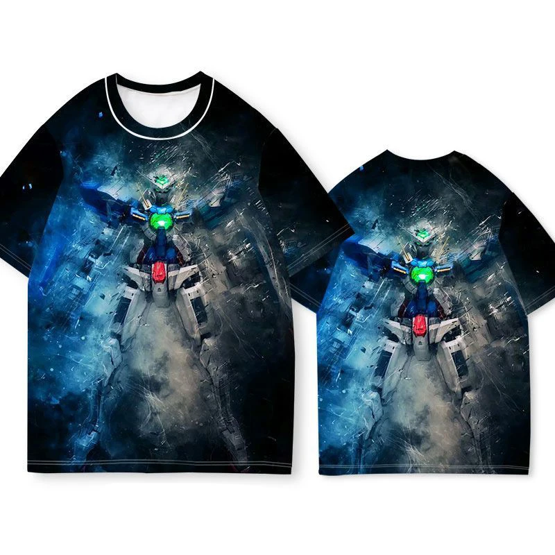 Camiseta de Manga Corta con Estampado de Anime Gundam, Verano, Bandai, Superventas, Moderna y Cómoda, Ropa Deportiva Urbana, para Combinar en Familia