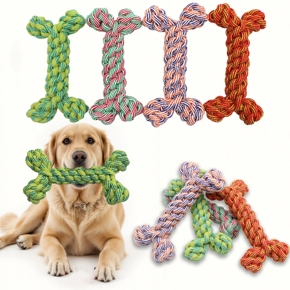 Juguetes para perros con forma de huesos, cuerda de algodón trenzada para perros medianos y grandes, resistente a mordeduras, limpieza de la dentición, juguete interactivo para masticar