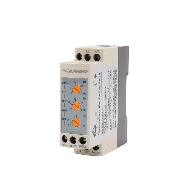 JVRD-380W Din السكك الحديدية جبل قابل للتعديل الجهد الزائد الجهد المنخفض رصد التتابع 3 المرحلة الجهد حامي