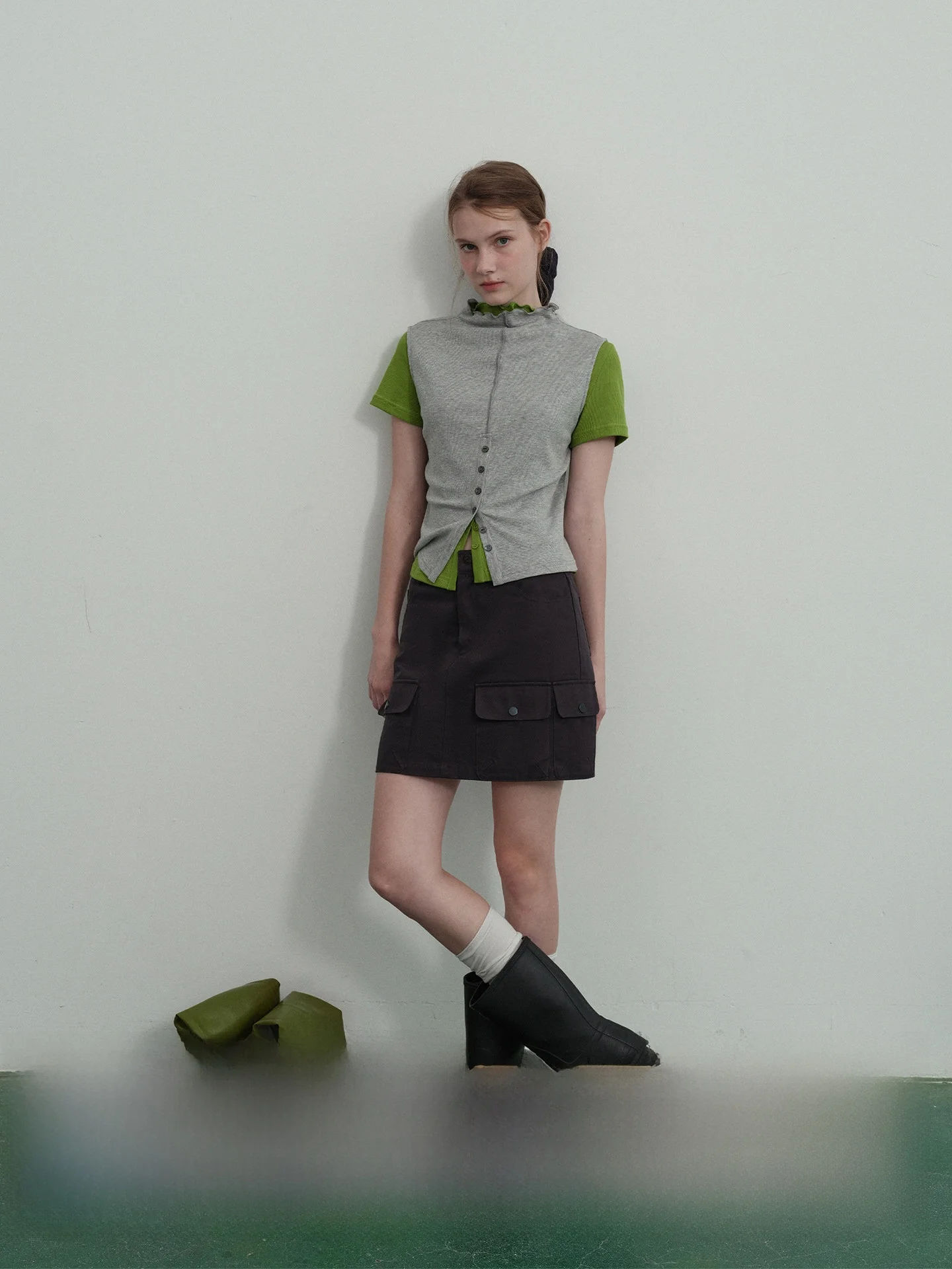 

Veega Chic Юбка-трапеция с высокой талией, смешанная ткань, лиоцелл Tead ket, двухцветная рабочая одежда, хлопковая юбка 00% или