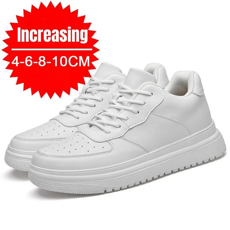 PDEP New Height Increasing Shoes for Men 10cm Invisible Elevator Sneakers White Leathe Sport Zapatillas De Hombre Big Size 46