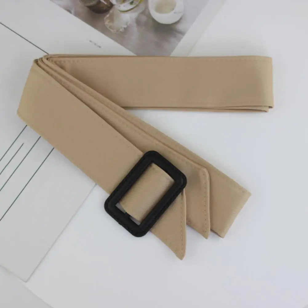 Adjustable Wide Waist Belt for Women, 67 Inch Replacement Trench Coat Waistband with Black Square Buckle, Polyester Tie Belt