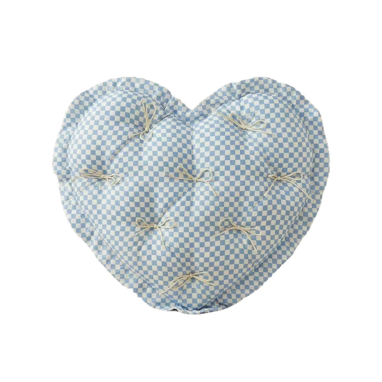 Heart-shaped Gingham Cushion Retro Stripes Pattern Throw Pillow Seat Mat 50x50cm