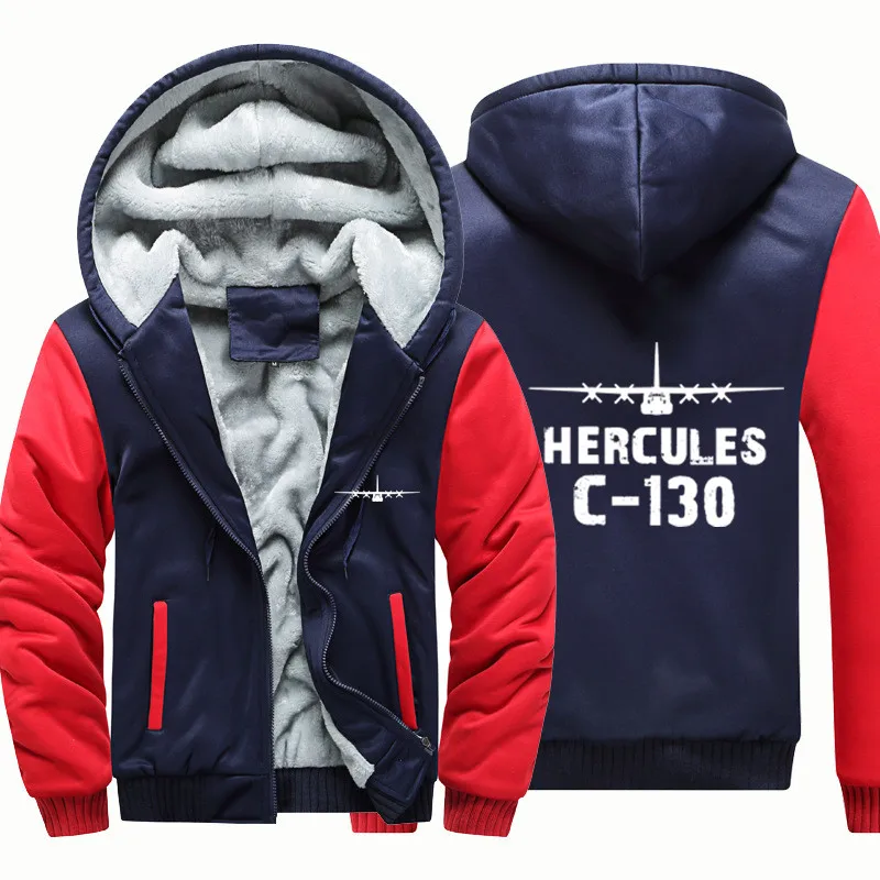 Hercules C-130 Flight Aviation Pilots Men Coat Jackets Wool Fleece Warm Zipper Hooded Thick Hoodies Sweatshirts