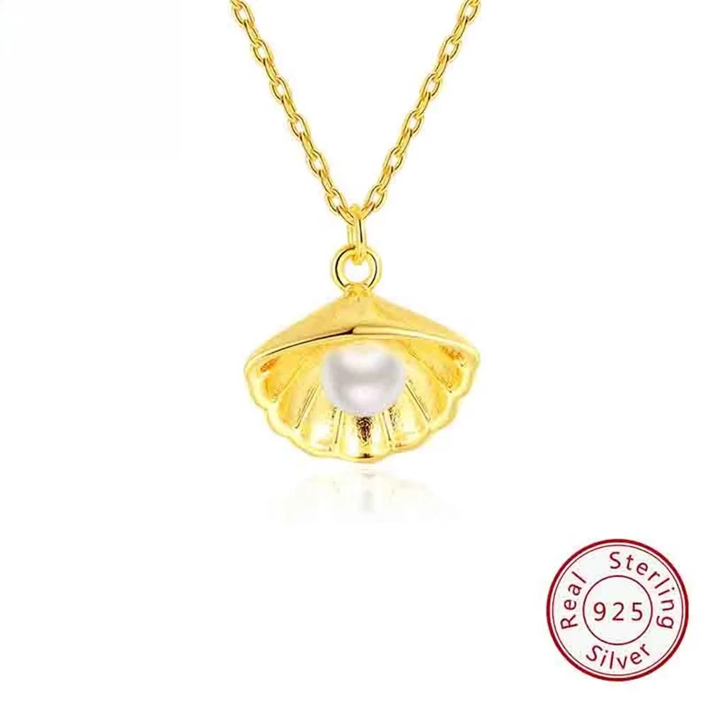 

KOSE JEWELS New 925 Sterling Silver Shell Pearl Pendant Necklace for Women Elegant Pearl Chain Necklace Party Jewelry