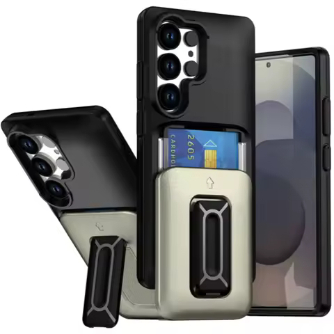 Shockproof Hidden Slide Card Holder Wallet Phone Case For Samsung Galaxy S22 S23 S24 S25 Ultra Plus S24FE A36 A56 Bracket Cover