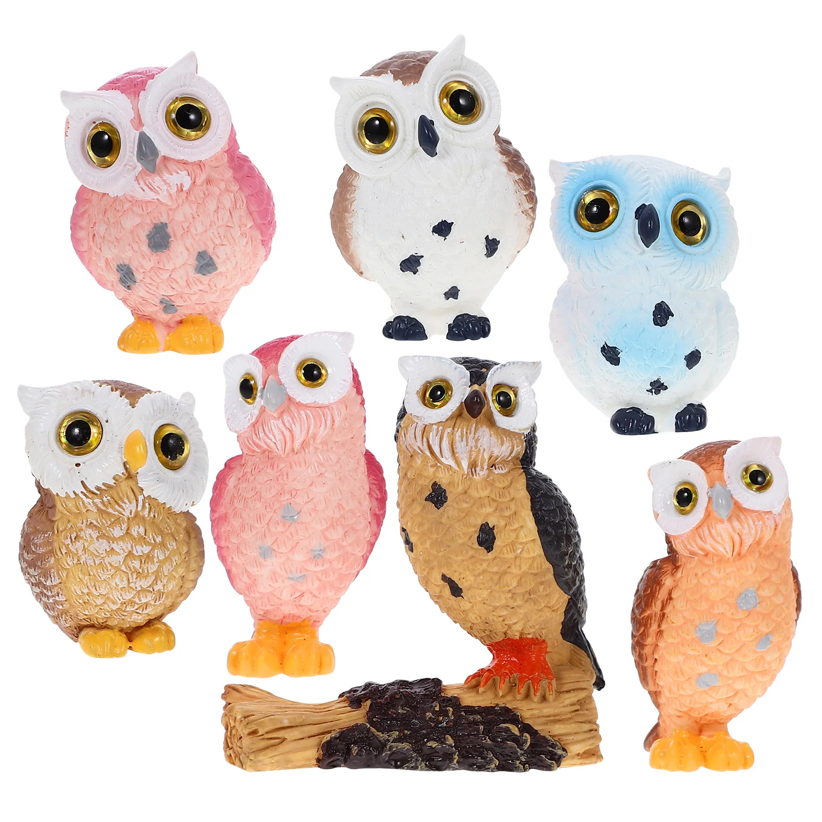 

7 Pcs Resin Owl Figurines Mini Landscape Ornaments Desk Decor Home Accessories Statue Collection Garden Supplies