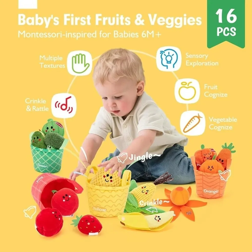 Cute Soft Sensory Set Crinkle Sound Montessori Simulation Fruit Vegetable Color Sorting Game Learning