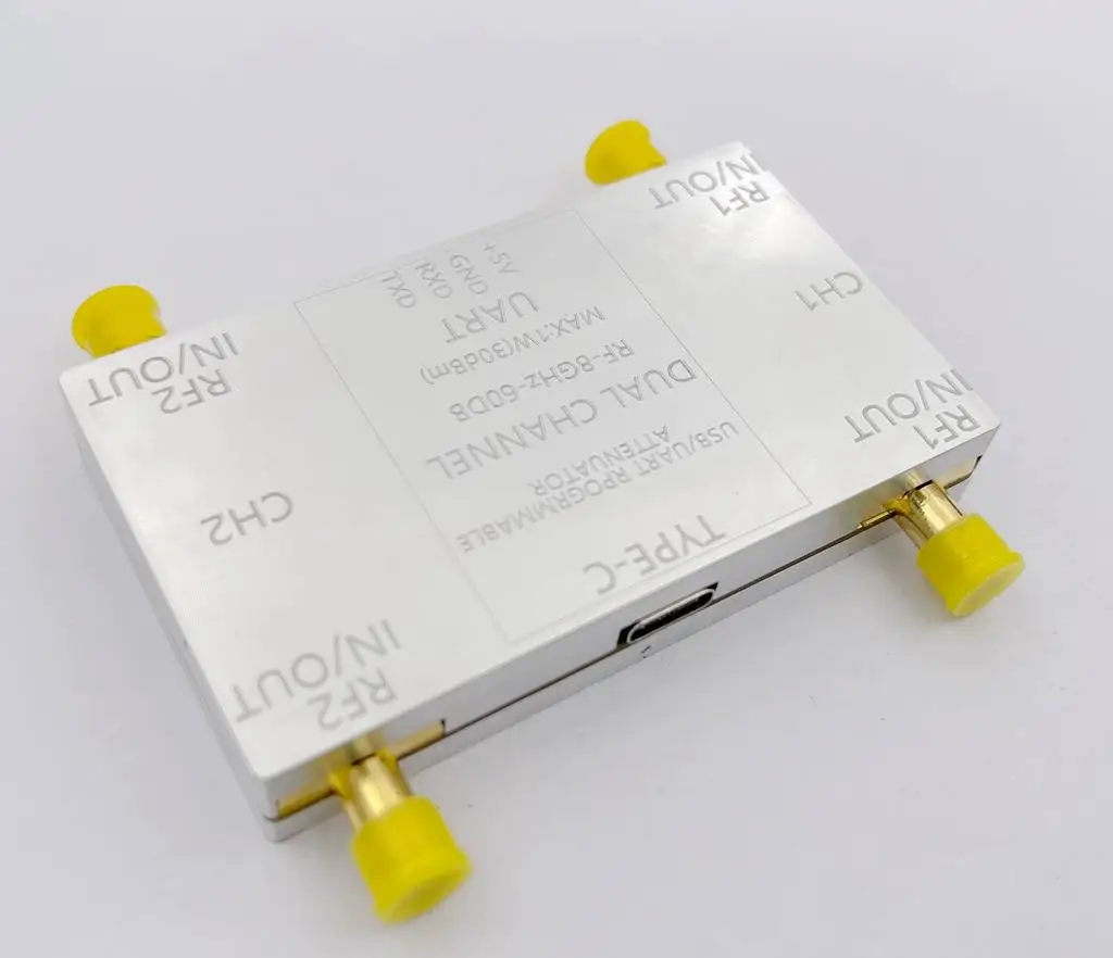 Módulo atenuador RF de doble canal LF-8GHz 60dB 50ohms con conector hembra SMA y cable tipo C