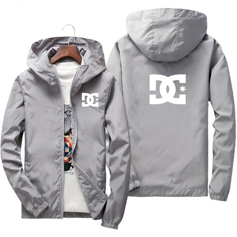 Brand Hooded Jacket Men's Printed DC Casual Zipper Sweatshirt Windbreaker Men's Sportswear Fashion Jacket Male Coat Large Size