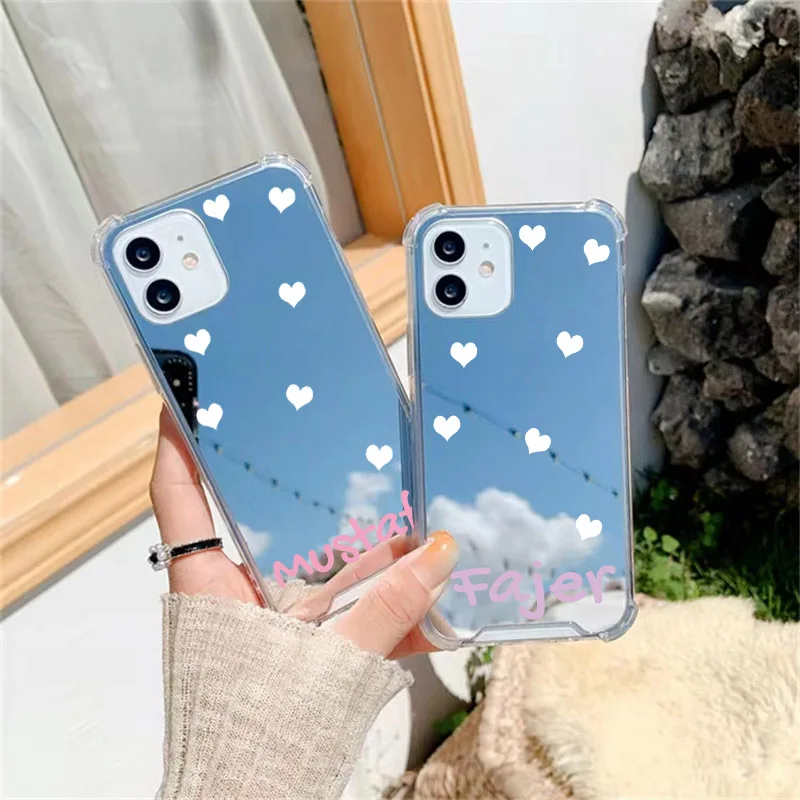 Love Hearts Personalisadชื่อกระจกIphoneสําหรับIphone 14 13 Pro Max 12 11 Pro Max X XS XR 7 8 Plus Soft Impact Crush Cover