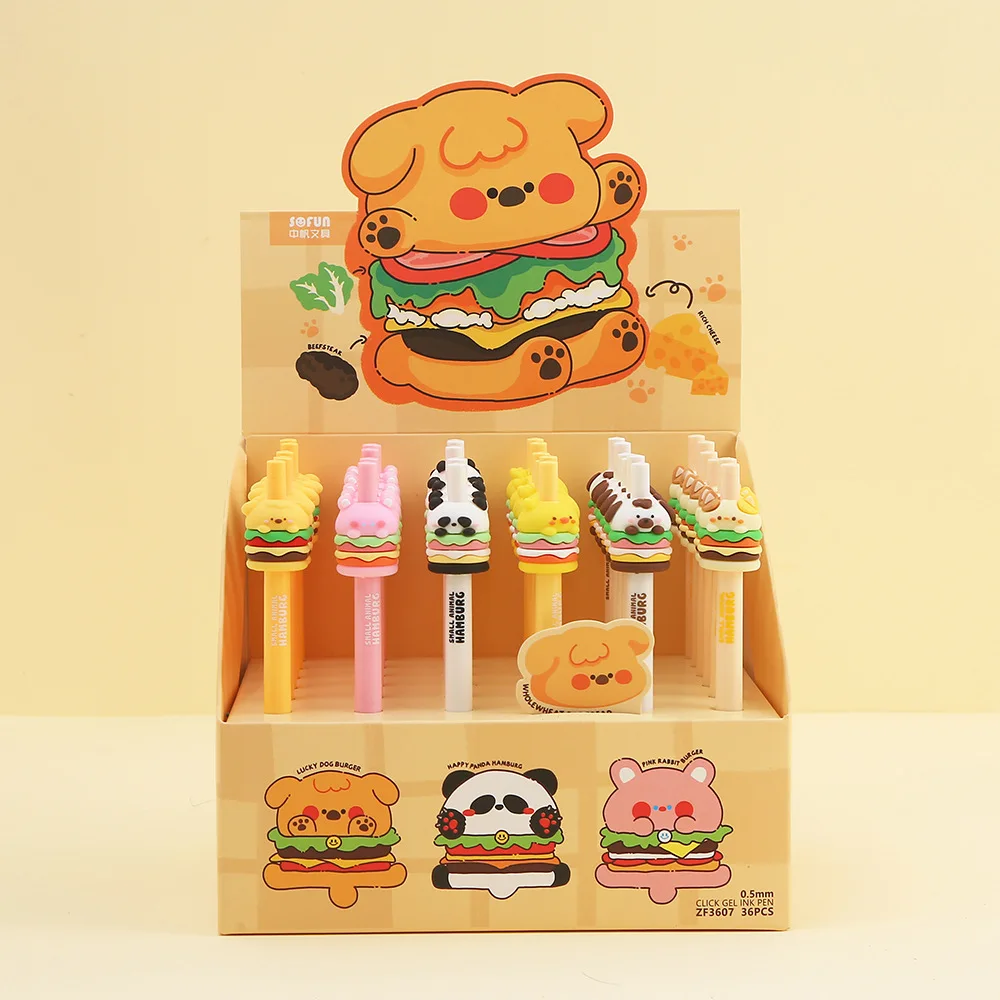 36本セット-中帆-ハンバーガー-小動物シリーズ-8色ボールペン-カラーペン-手帳用-かわいいクリエイティブなペットシリコン