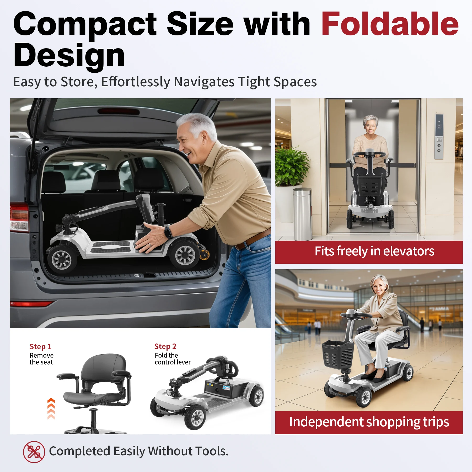 Unificare 4 Wheels Electric Mobility Scooter 20AH-Silver 20Ah Removable Battery Heavy Duty Elderly Disabled Mobility Scooter