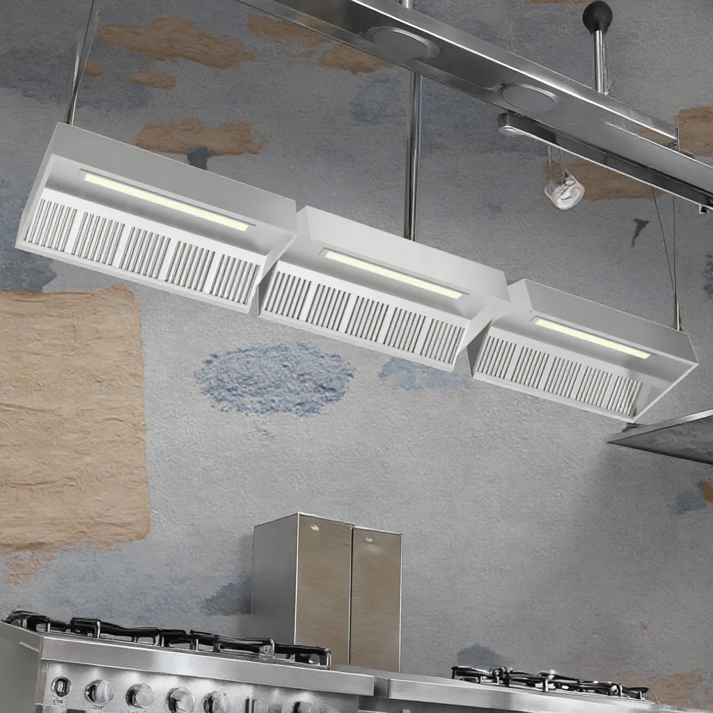 جزيرة المطبخ الكهربائية التجارية هود العادم النازع الفولاذ المقاوم للصدأ مصباح ليد الولايات المتحدة التوصيل المطاعم الفنادق معدات المطبخ