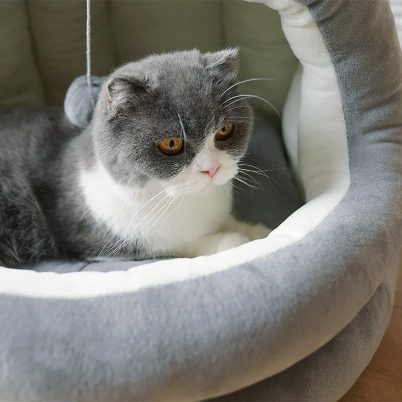 Luxurious Mongolian Yurt Style Dog Bed with Plush Ball and Soft Cushions, Half-Enclosed Design for Cozy Sleep