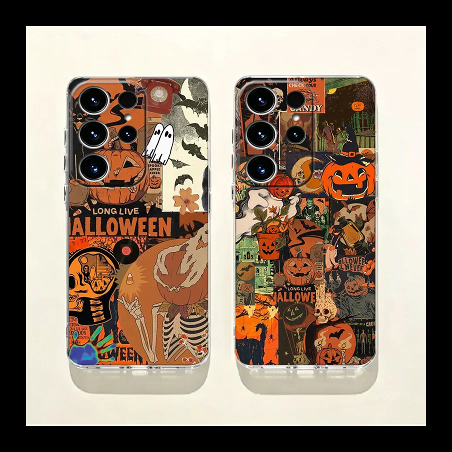 Halloween Fall Art Witch Cat Phone Case for Samsung Galaxy S26 Edge S25 S24 FE S23 Plus S22 Ultra S20FE Cover Camera Protection