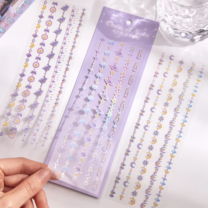 1pack/3Pcs Long Strip Necklace Holographic Stickers Shiny Reflective Ins Style Journal Guka DIY Supplies