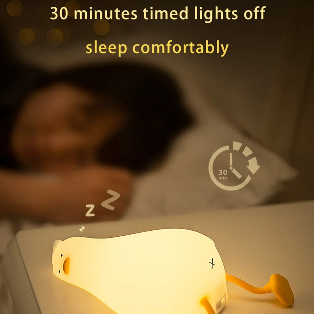 Lying Flat Duck Night Light LED Squishy Duck Lamp Cute Light Up Duck Silicone Rechargeable Dimmable Nursery Nightlight Decor