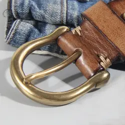 Belt men's horseshoe buckle genuine leather needle buckle top layer pure cowhide copper buckle belt men's middle-aged and young