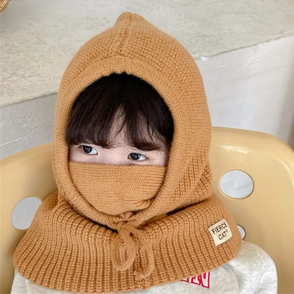 Fashion One-piece Baby Balaclava Hat Ears Neck Warm Kids Beanie Hats Knitted Cap Children