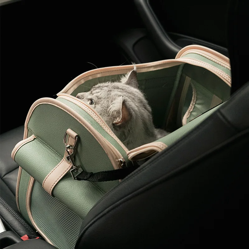 

Leather Portable Pet Bag Retro Fashion Portable Breathable Car Cat Carrier Pet Carrier Cat Backpack Bag Cat Transport
