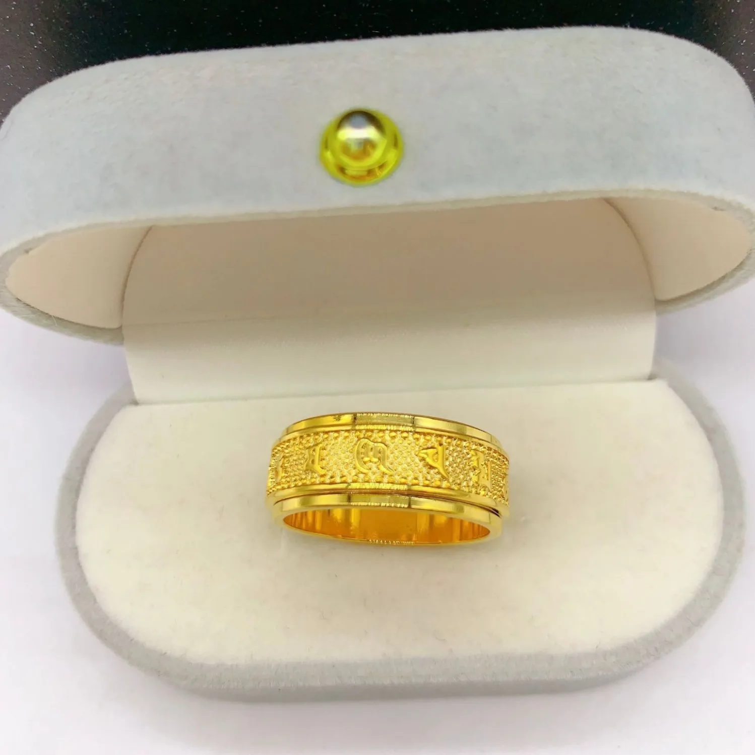 8mm Auspicious Eight-Treasure Ring Men 24K Gold AU999 - Round edge, 8mm comfortable, clear characters