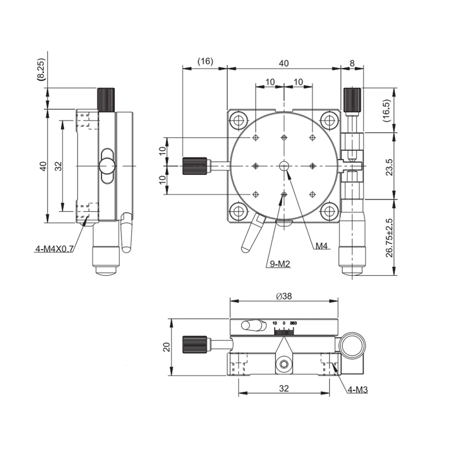 R Rotating  R38 Manual Rotation Stage Rotating  Precision Bearing Sliding Tuning Stage 38mm*20mm Sliding Stage