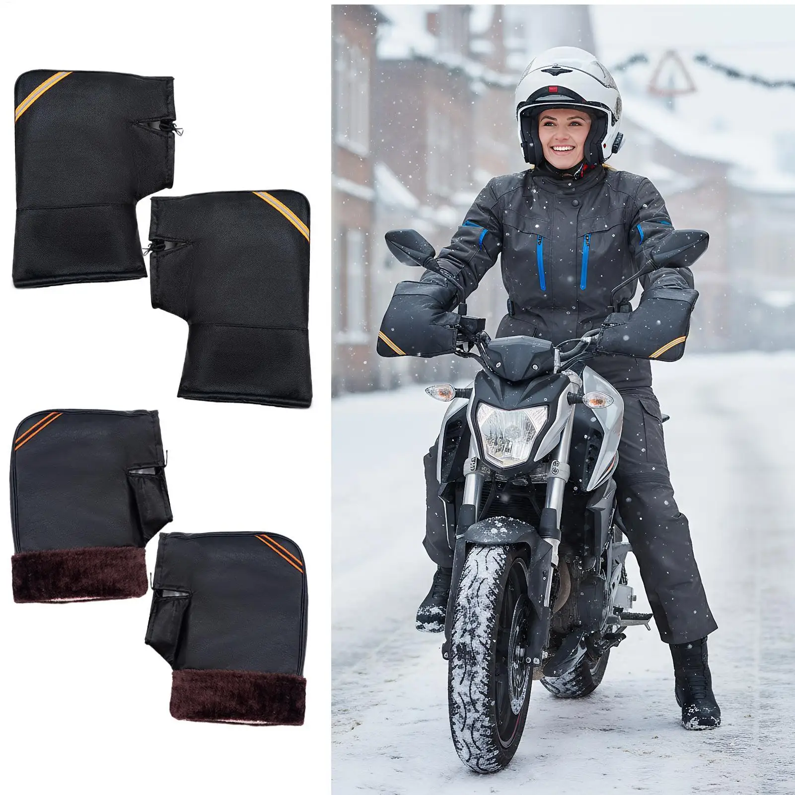 

Motorcycle Handlebar Mitts Windproof Winter Muffs with Fleece Lining, Universal Fit Snowmobile, Scooter, Bike, Long Distance Rid