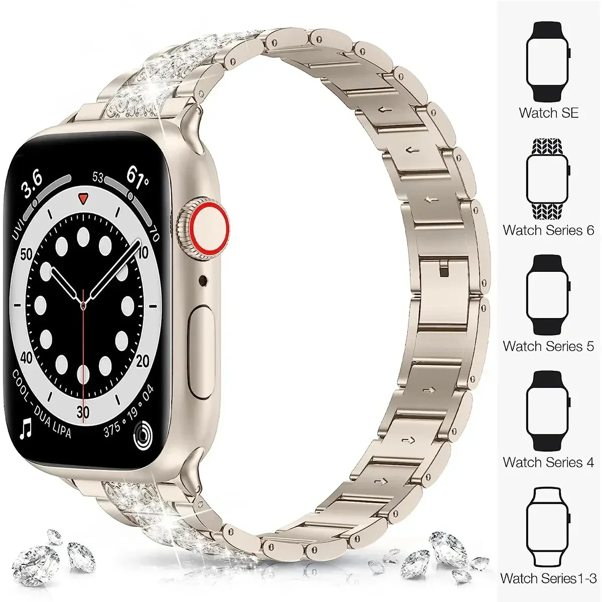 Apple Watch 밴드 용 블링 다이아몬드 스트랩 40mm 45mm 44mm 41mm 42mm 38mm IWatch 시리즈 7 SE 6 5 4 여성용 팔찌 용 금속 벨트