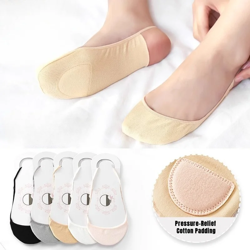 Women Invisible No Show Socks Cotton Anti-Slip Heel Summer Thin Cushioned Toe Socks for High Heels Flats Breathable Boat Socks image 2
