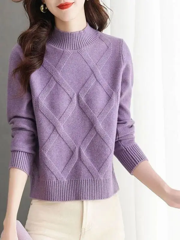 

Thiened ort вязаный свитер, женский пуловер с высоким воротником, осень-зима, новый тонкий однотонный вязаный базовый свитер