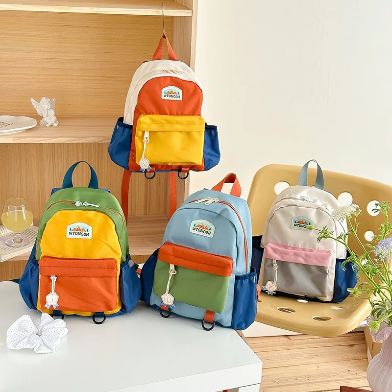 

New Color Block Kids Backpack Lightweight Kindergarten School Bag for Boys Girls Travel Outdoor Leisure