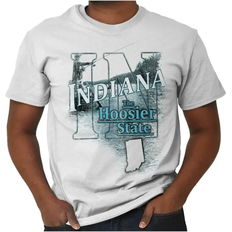 

Indiana Fishing Lake Souvenir Travel Tourist Adult Short Sleeve Crewneck Tee
