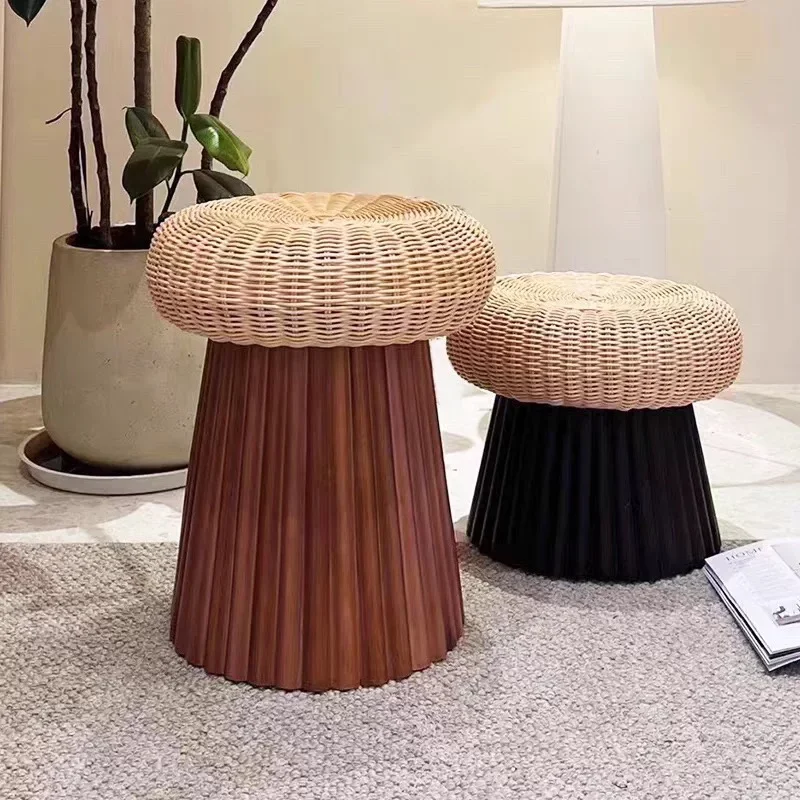 Taburetes de ratán hechos a mano, taburete creativo con forma de hongo, taburete para cambiar zapatos, taburete redondo, asiento