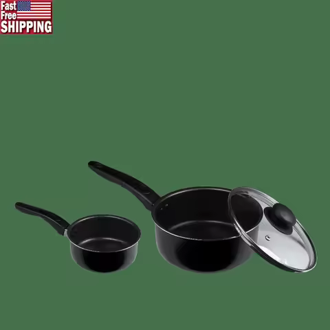3 Piece Non-Stick Sauce Pans Set Includes 1Qt 2Qt Pots with Lid Easy Clean Dishwasher Safe Lightweight Heat Resistant Kitchen