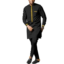 Men's African Dashiki Formal Suit Long Sleeve Shirt and Pant Two Piece Set Traditional Tribal Outfits