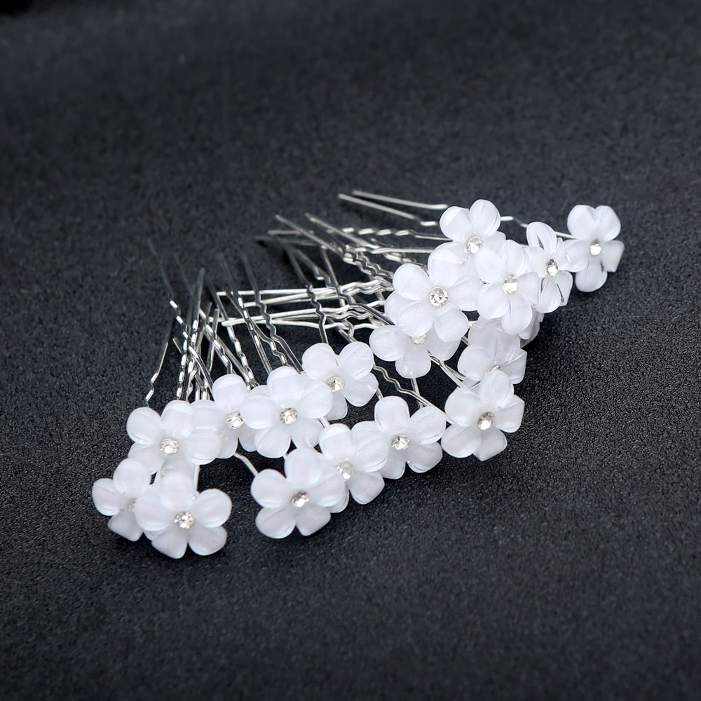 20 Stück modische, elegante Braut-Perlen-Haarstäbchen mit Kristall-Blumenakzenten, Hochzeits-Haarnadel, verpackt als Geburtstagsgeschenk – Detail 6